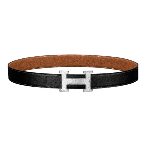 HERMES H Martelee Ремни из коровьей кожи Женские Черный Коричневый Ширина 3,2 см