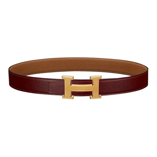 HERMES Ремни из коровьей кожи Женские Темно-красный Коричневый Ширина 3,2 см