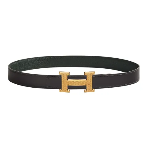 HERMES Togo Ремни из коровьей кожи Женские Темно-серый Темно-зеленый Ширина 3,2 см