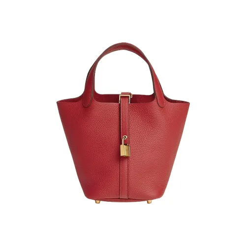 HERMES Picotin Lock Clemence Bullock Кожа Корзина Сумка Ведрообразная Сумка Сумка 18 Женская 5E Vermillon Вермильон