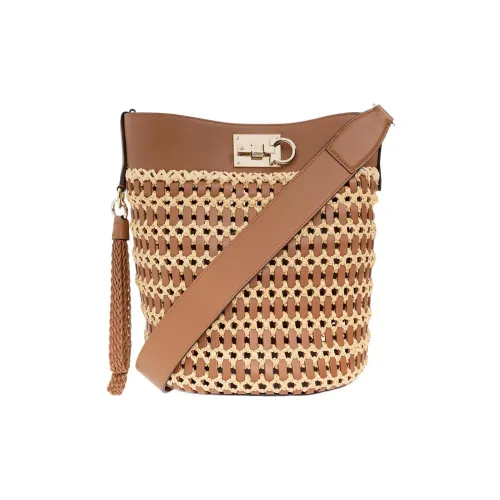Ferragamo Studio Кожа Лист Волокно Ведрообразные сумки Сумки через плечо Сумка через плечо Женская Коричневая