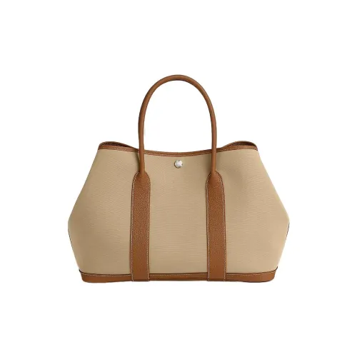 HERMES Garden Party Officier Canvas с Negonda Телячья кожа Сад Сумка Обычный Женские Тренчкот Бежевый Золотой