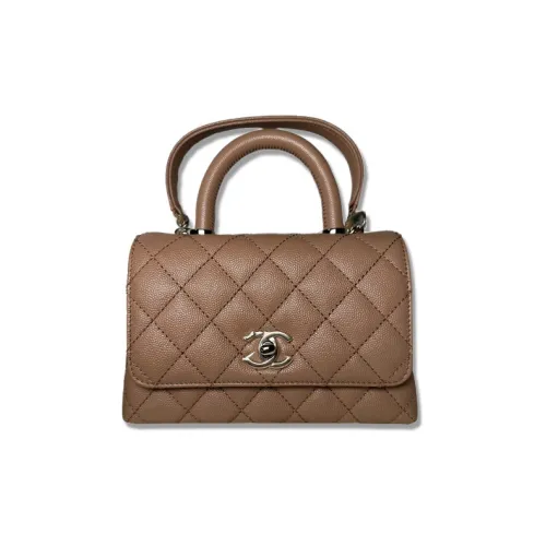 CHANEL Coco Handle С рельефным тиснением икорная коровья кожа портативная сумка через плечо женская молочно-чайный бежевый