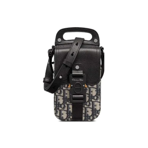 DIOR Grained Телячья кожа Сумка через плечо с чехлом для телефона стандартная мужская черная бежевая