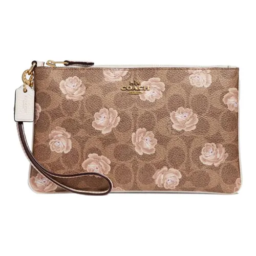 COACH Wristlet Покрытый холст Запястье Сумка Клатч Маленький Женский Хаки