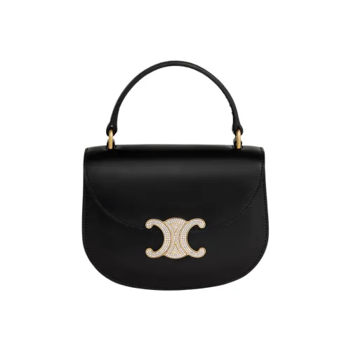 CELINE BesaceTriomphe Блестящая сумка через плечо из коровьей кожи мини-сумка женская черная