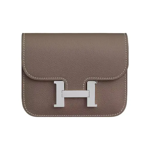 HERMES Constance Slim Evercolor Телячья кожа Кошелек Держатель для карт Бананка 18 Женские 18 этуп слоново-серый