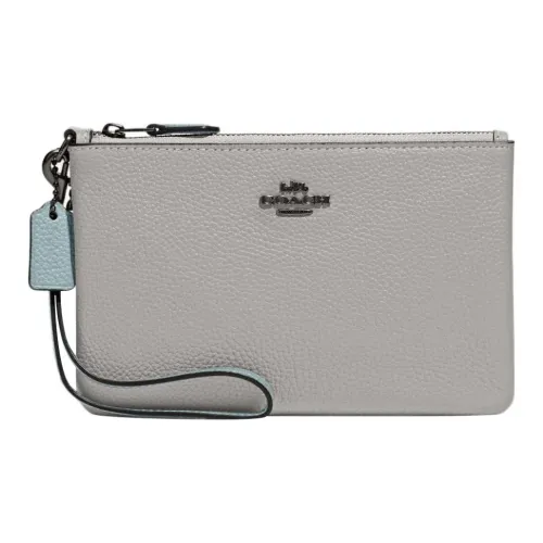 COACH Wristlet Полированная кожа GRAIN LEATHER Запястье Сумка Клатч Маленький Женский Серый