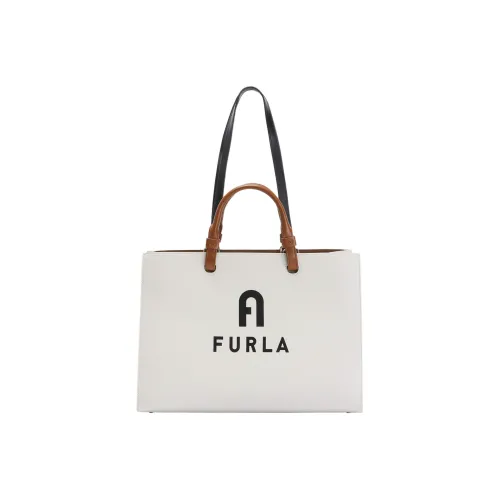 Furla Varsity Style GRAIN LEATHER Тоут Сумка Сумка для покупок Сумка на плечо Сумка Большая Женская Белая и Черная