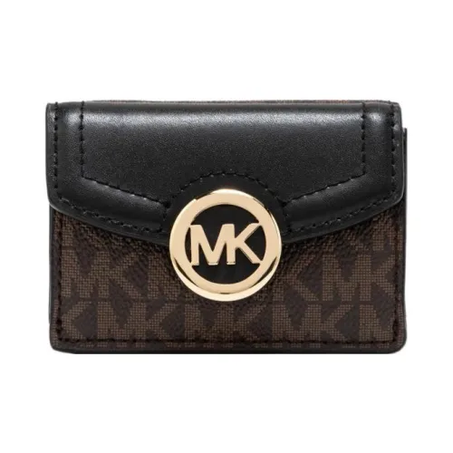 MICHAEL KORS Fulton Покрытый холст Держатель для карт кошелек Экстра Маленький Женский Черный Коричневый