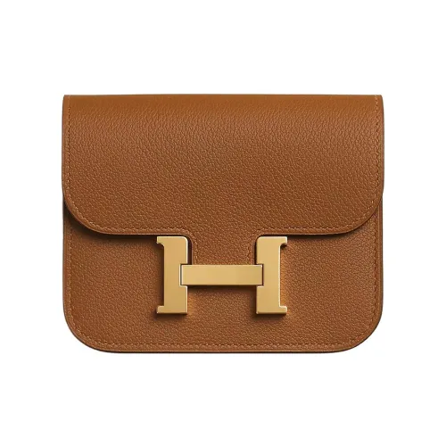 HERMES Constance Slim Evercolor Телячья кожа Держатель для карт Монетница Бананка Женская Золотисто-коричневый Пузырьковый зеленый