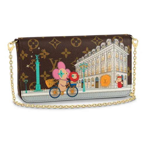 LOUIS VUITTON Pochette Félicie Коровья кожа 3 в 1 Сумка с цепочкой Сумка через плечо Сумка на плечо Женская Коричневый