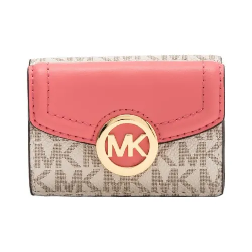 MICHAEL KORS Fulton Покрытый холст Держатель для карт кошелек Экстра Маленький Женский Серый и Розово-Красный