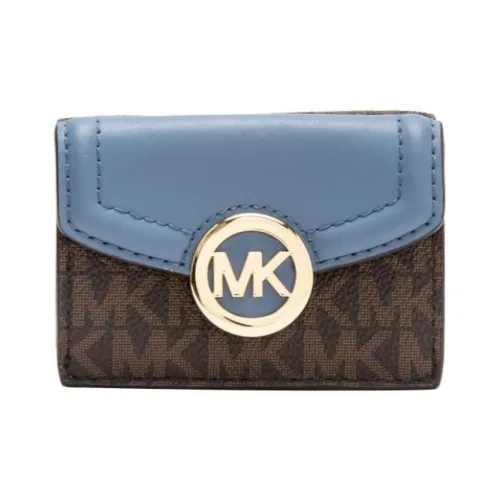 MICHAEL KORS Fulton Покрытый холст Держатель для карт и кошелек Экстра Маленький Женский Синий и Коричневый