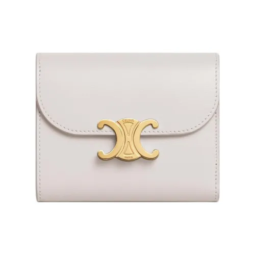 CELINE Triomphe Блестящий Коровья кожа Кошелек Маленький Женский Мел Белый