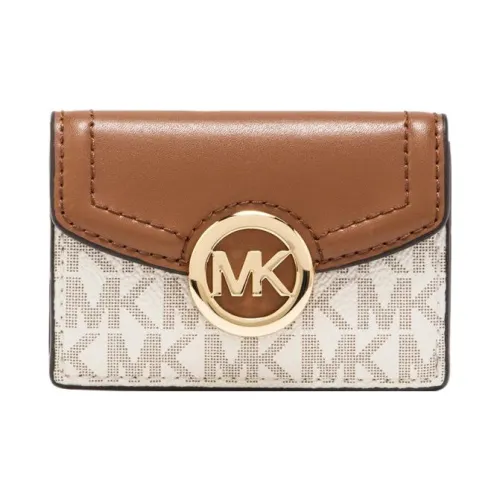 MICHAEL KORS Fulton Покрытый холст Держатель для карт кошелек Экстра Маленький Женский Коричневый и Ванильный Белый