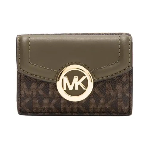 MICHAEL KORS Fulton Покрытый холст Держатель для карт кошелек Экстра Маленький Женский Зеленый и Коричневый