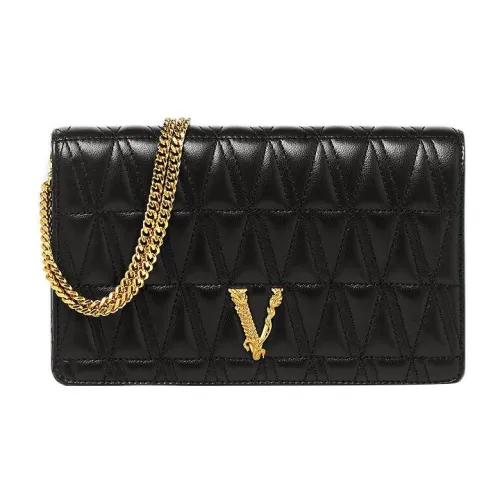 VERSACE Virtus Lambskin Crossbody Clutch Women's Black