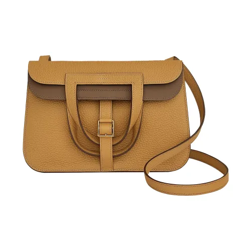 HERMES Halzan TC Bullock Кожа Horseshoe Сумка Сумка через плечо Сумка через плечо Женская Цвет печенья Weimaraner Бежевый