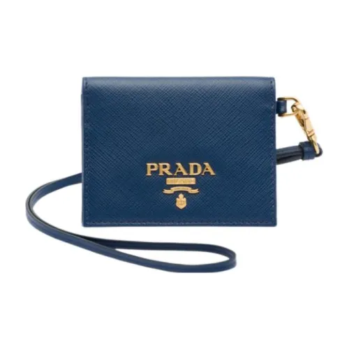 PRADA Saffiano Кожа Шнурок Кошелек Держатель для карт Женские Темно-фиолетовый Синий