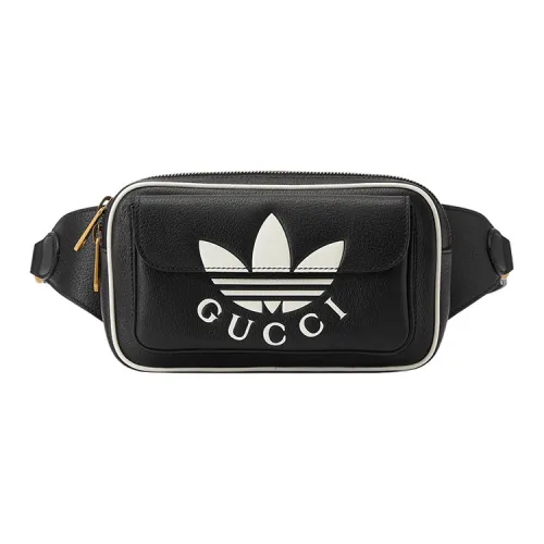 GUCCI Adidas Коллаборация Кожаный ремень Сумка Банан Мужской Черный Белый