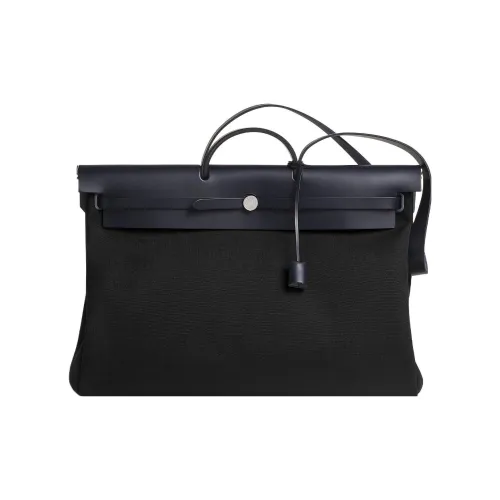 HERMES Herbag Zip Холст с кожей Сумка Сумка через плечо Сумка через плечо Женская Черная Индиго