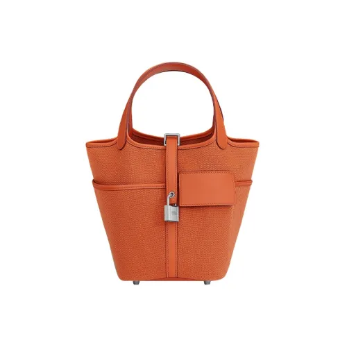 HERMES Picotin Goeland Холст с Swift Телячья кожа Ведрообразная сумка Карманная сумка Корзинка-сумка Сумка Женская Апельсин