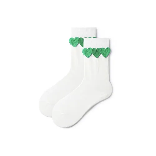 Primeet 1 шт Белое основание Зеленое сердце Женские носки MID до икры