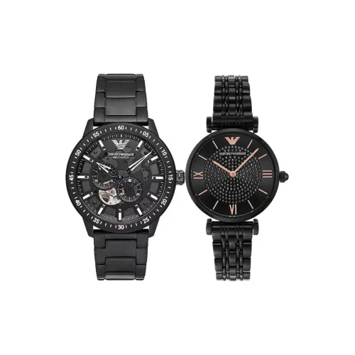 EMPORIO ARMANI Наручные часы Автоматический Механический Механизм Стальной Ремешок 43 мм Черный Циферблат Унисекс AR60054+AR11245