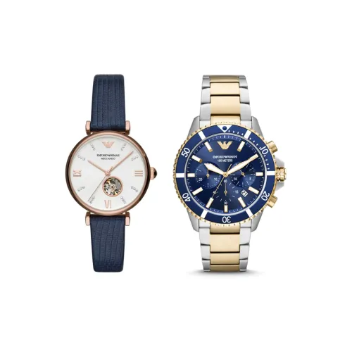 EMPORIO ARMANI Звезды Коллекция Наручные часы Кварцевый механизм Нержавеющая сталь Ремешок Синий циферблат Унисекс AR60020+AR11362