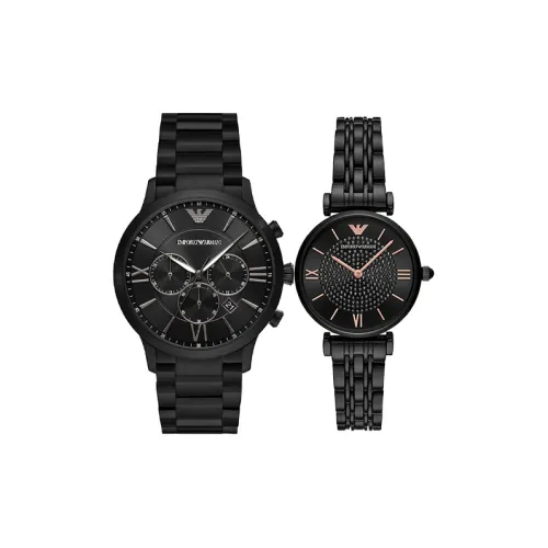 EMPORIO ARMANI Watch Кварцевый механизм Нержавеющая сталь Ремешок 32 мм Черный циферблат Унисекс AR11349+AR11245