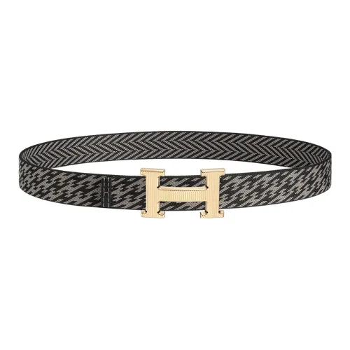 HERMES Индивидуальный Letter Logo Золотой Buckle Nylon Mesh Double-sided Waist Belt Men's Black Gray Width 3,2cm