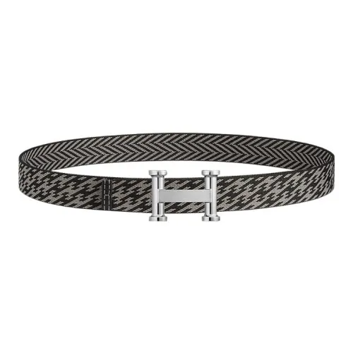 HERMES Индивидуальный Серебряный Ремень с Пряжкой из Нейлона Мужской Черный Графитовый Ширина 3,2 см