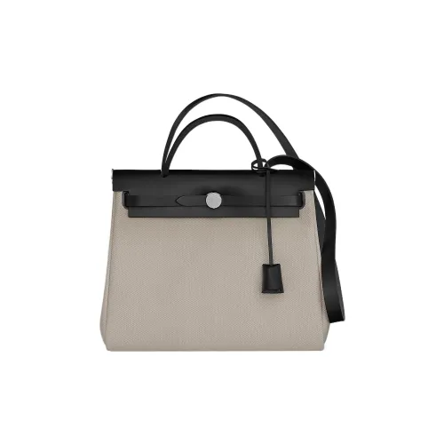 HERMES Herbag Zip Холст и Кожа Сумка Сумка через плечо Сумка через плечо Унисекс Бетон Серый Черный