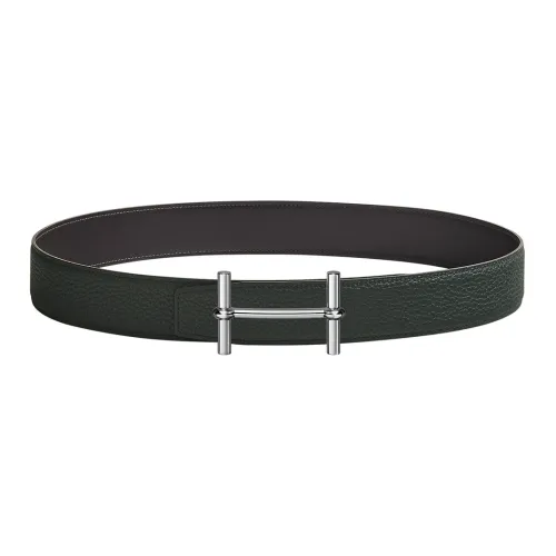 HERMES Ancre Ремни из коровьей кожи Мужской Графитовый Темно-зеленый Ширина 3,8 см