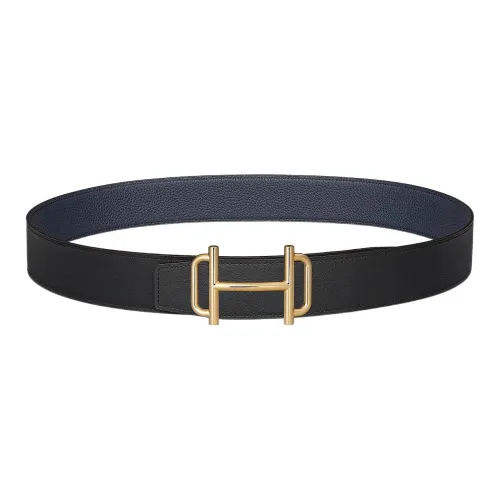 HERMES Мода Королевский Золотой Ремень с Застежкой из Коровьей Кожи Togo Двойной Сторонний Ширина 3,8 см Мужской
