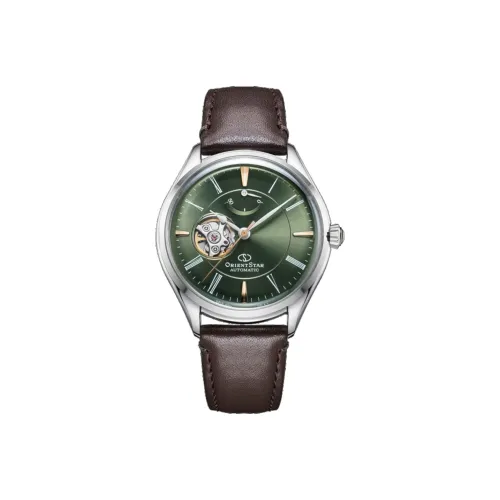 ORIENT STAR Автоматический Механический Механизм Кожаный Ремешок Часы Мужские Зеленый Циферблат RE AT0202E00B