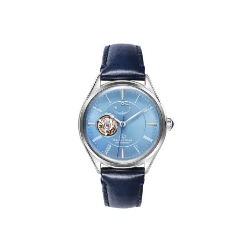 ORIENT STAR Автоматический Механический Механизм Кожаный Ремешок Часы Мужские Синий Циферблат RE AT0203L00B