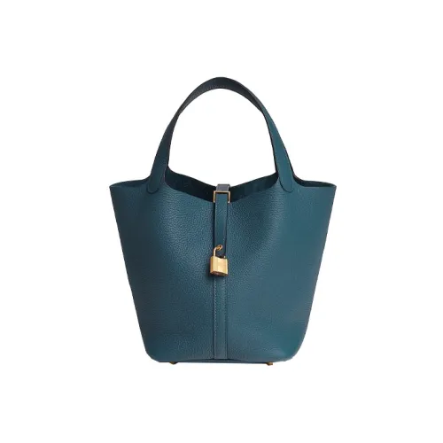 HERMES Picotin Taurillon Clemence Bullock Кожаная корзина Сумка-ведро Сумка-ведро Женская сумка 7P Прусский синий