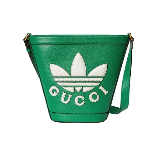 GUCCI Adidas Коллаборация Кожа Ведрообразные сумки Сумки через плечо Сумка через плечо Мужская Зеленая