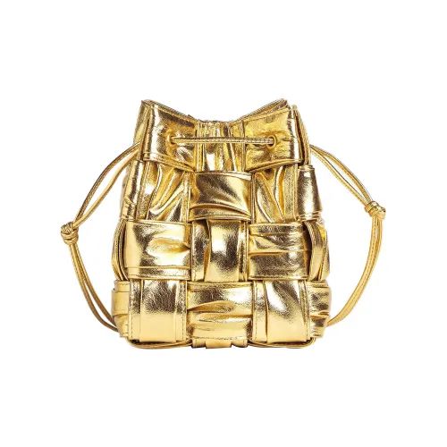 Bottega Veneta Cassette Овечья шкура Сумка-ведро Сумка через плечо Клатч Маленький Женский Золотой