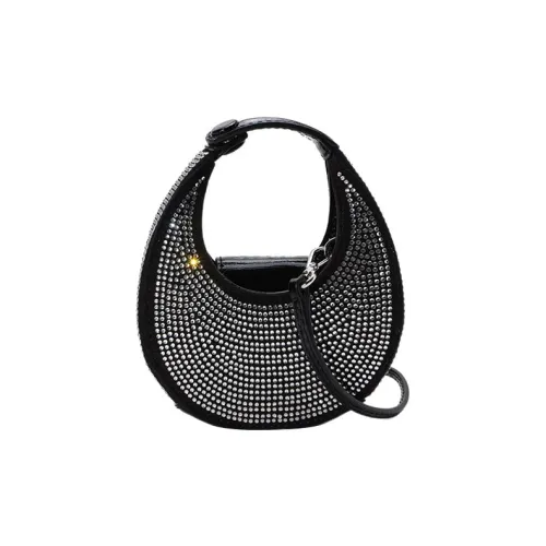 Staud Корова Кожа Комбинированная Полиэстер Стекло Стразы Сумка через плечо Сумка Мини Женская Черная