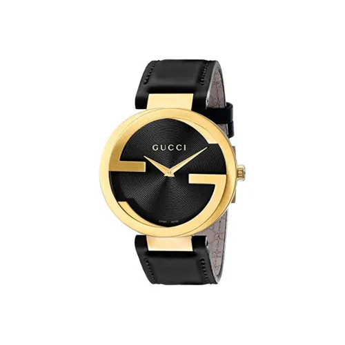 GUCCI Interlocking Watch Кварцевый механизм Кожаный ремешок Черный циферблат Унисекс