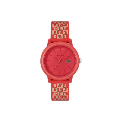 Коллаборация LACOSTE 12,12 Collection Наручные часы Кварцевый механизм Силиконовый ремешок 36 мм Красный циферблат Женские часы 2001275