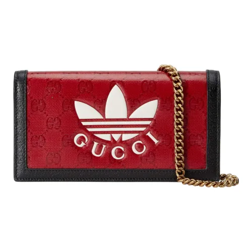 GUCCI Adidas Коллаборация Холст и Кожа Сумка через плечо Кошелек Женский Красный Черный