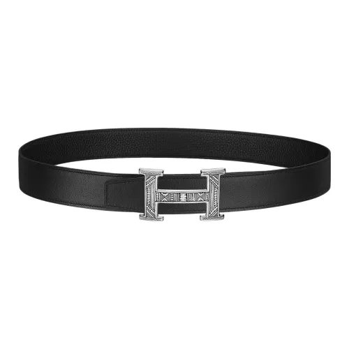 HERMES Togo Ремень из коровьей кожи Мужской Черный Ширина 3,2 см