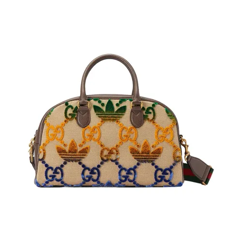 GUCCI Adidas Коллаборация Бархат Принт Портативная Сумка на одно плечо для путешествий среднего размера мужская коричнево-желтая зеленая