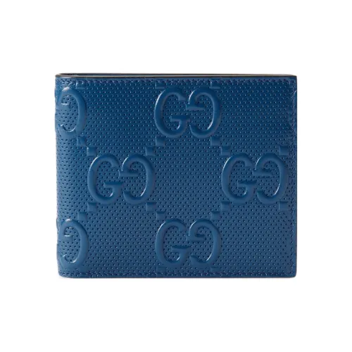 GUCCI GG Embossed Кожаный кошелек для карт мужской синий
