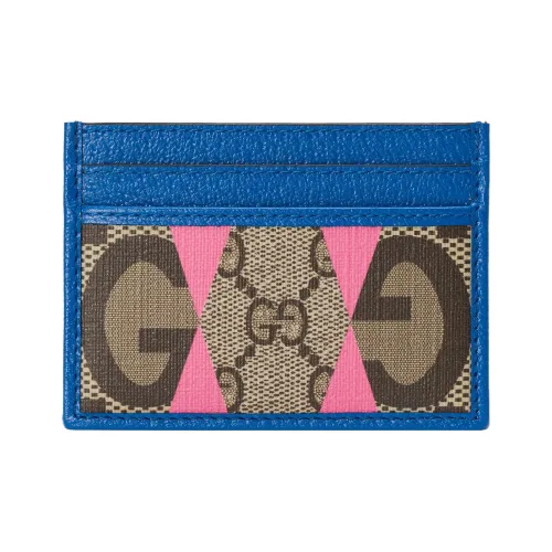 GUCCI Canvas с кожаными вставками держатель для карт женский синий коричневый