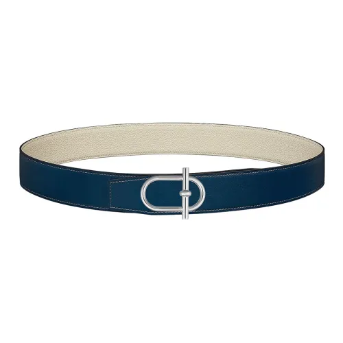 HERMES Ithaque Ремни из коровьей кожи Мужской Синий Белый Ширина 3,8 см